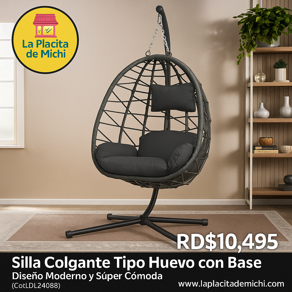 🪶 Silla Colgante Tipo Huevo con Base – Diseño Moderno y Súper Cómoda (Cod.DL24088)

💰RD$10,495