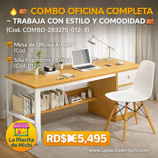 🔥💼 COMBO OFICINA COMPLETA – TRABAJA CON ESTILO Y COMODIDAD 💼🔥

📌 (Cod. COMBO-283270-012-3)

🪑 Mesa de Oficina Amarilla (Cod. 283270)
• 120 x 48 x 77 cm
🪑 Silla Ergonómica Blanca (Cod. 012-3)

💰RD$💥5,495