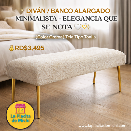 ✨🤍 DIVÁN / BANCO ALARGADO MINIMALISTA – ELEGANCIA QUE SE NOTA 🤍✨ (Color Crema) Tela Tipo Toalla 

💰RD$3,495 

- Medidas: 100x50cm