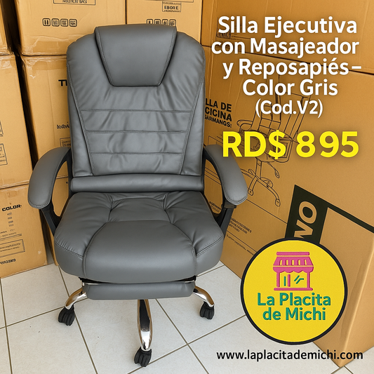 🔘 Silla Ejecutiva con Masajeador y Reposapiés – Color Gris (Cod.V2)

💰 RD$8,995