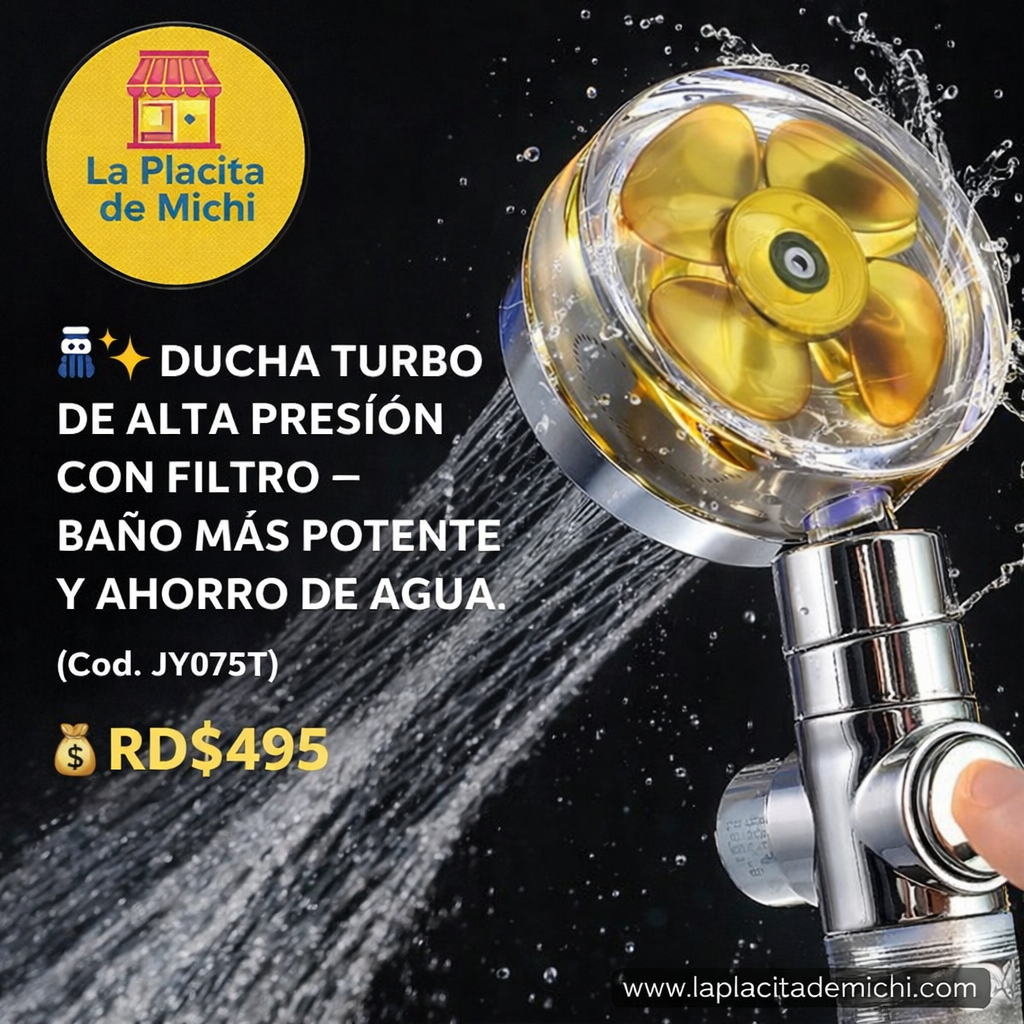 🚿✨ DUCHA TURBO DE ALTA PRESIÓN CON FILTRO – BAÑO MÁS POTENTE Y AHORRO DE AGUA ✨🚿(Cod. JY075T)

💰RD$495
