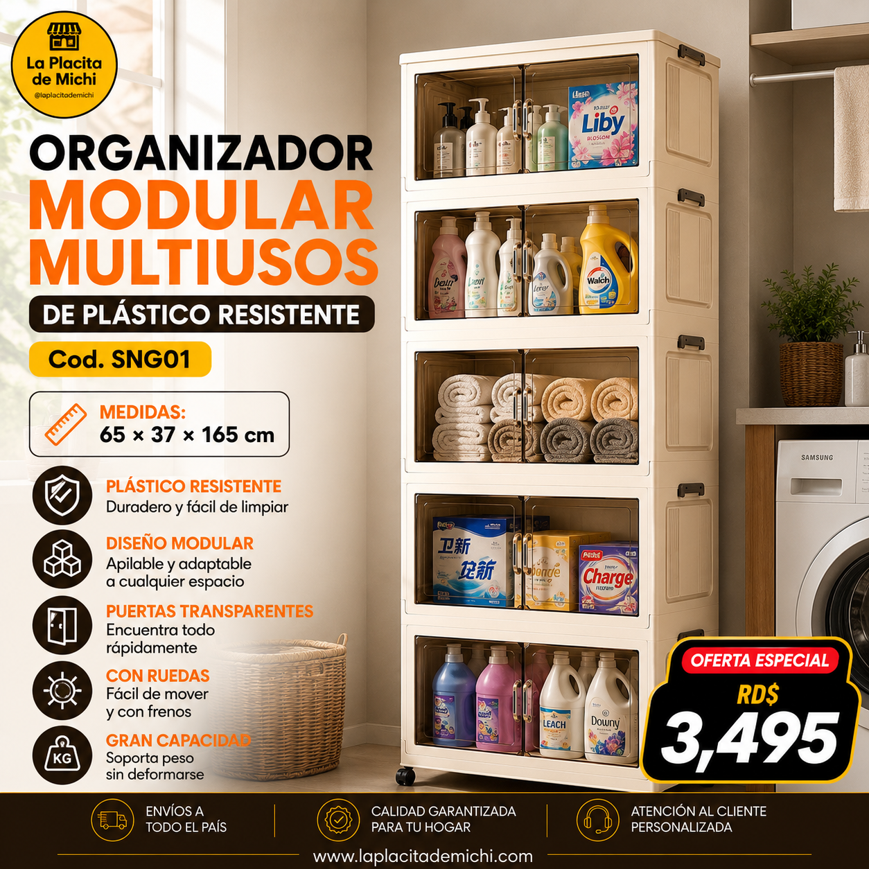 Organizador Modular Multiusos de Plástico Resistente (Cod. SNG01)

📏 Medidas: 65 × 37 × 165 cm

💰 RD$3,495