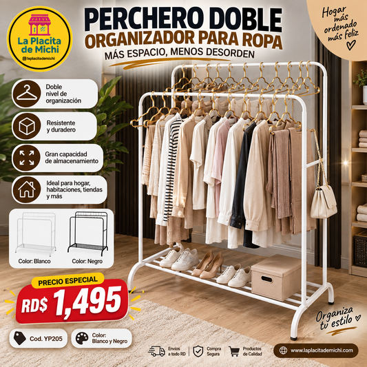 ✨👗 PERCHERO DOBLE, ORGANIZADOR DOBLE PARA ROPA – MÁS ESPACIO, MÁS ORDEN Y MÁS ESTILO 👗✨ (Cod.yp205)

💰RD$1,495