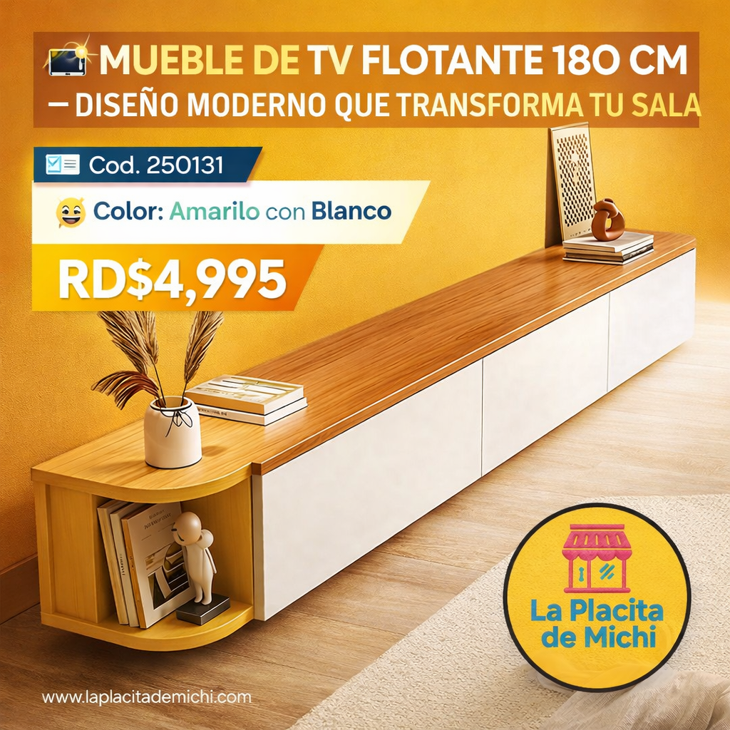 📺✨ MUEBLE DE TV FLOTANTE 180 CM – DISEÑO MODERNO QUE TRANSFORMA TU SALA ✨📺
🆔 Cod. 2501031
🎨 Color: Amarillo con Blanco 

💰 RD$4,995