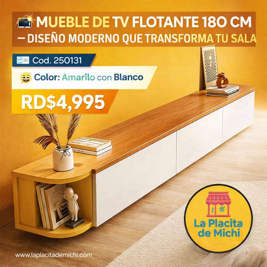 📺✨ MUEBLE DE TV FLOTANTE 180 CM – DISEÑO MODERNO QUE TRANSFORMA TU SALA ✨📺
🆔 Cod. 2501031
🎨 Color: Amarillo con Blanco 

💰 RD$4,995