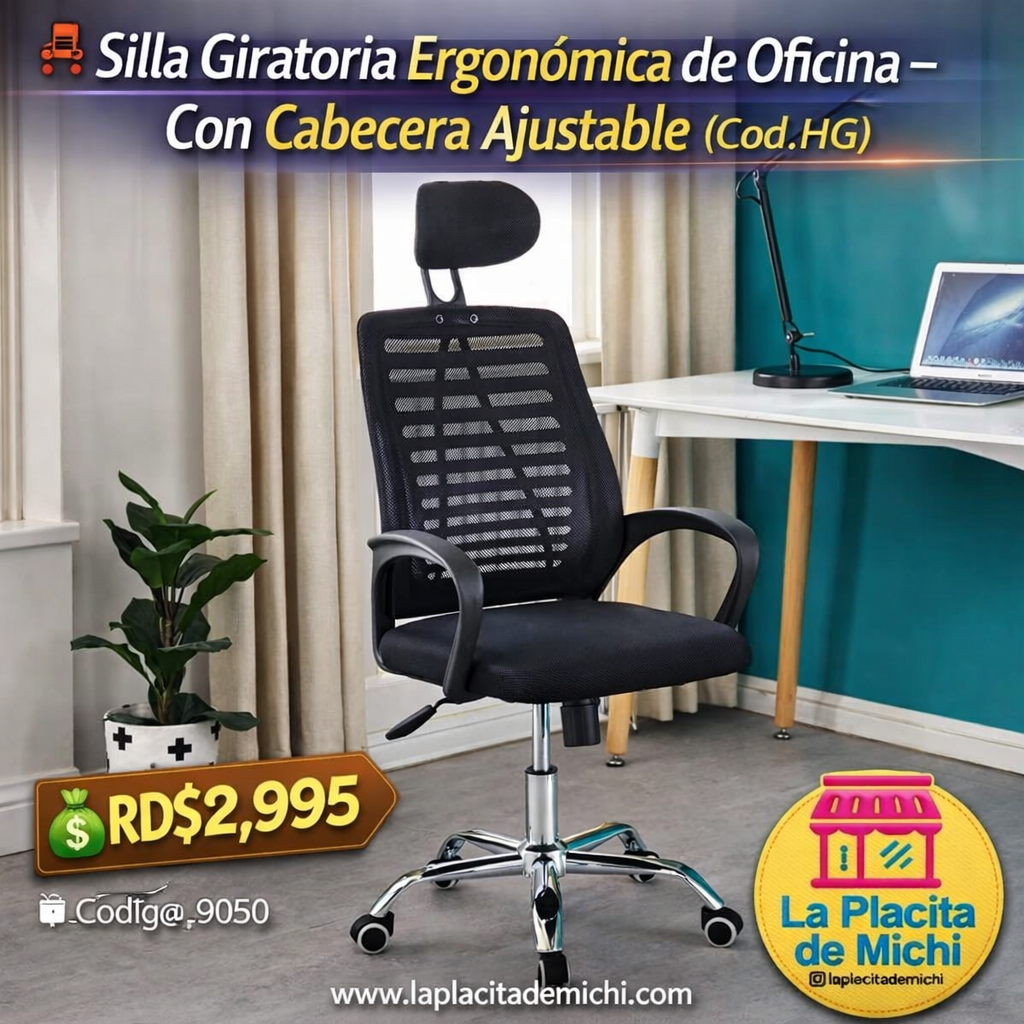 🪑 Silla Giratoria Ergonómica de Oficina – Con Cabecera Ajustable (Cod. HG)

💰RD$2,995