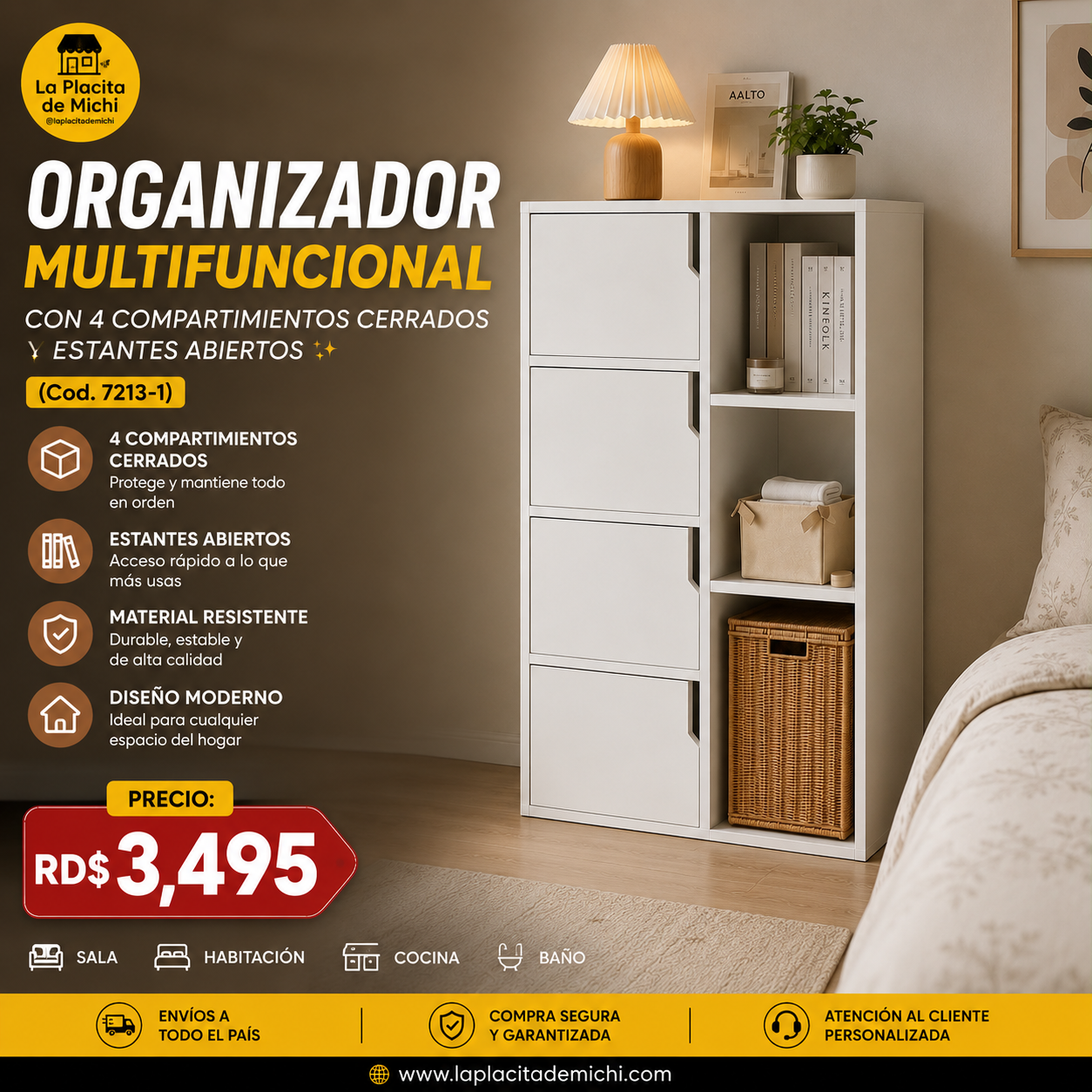 ✨ Organizador Multifuncional con 4 Compartimientos Cerrados y Estantes Abiertos 🏡 (Cod. 7213-1)

💰RD$3,495