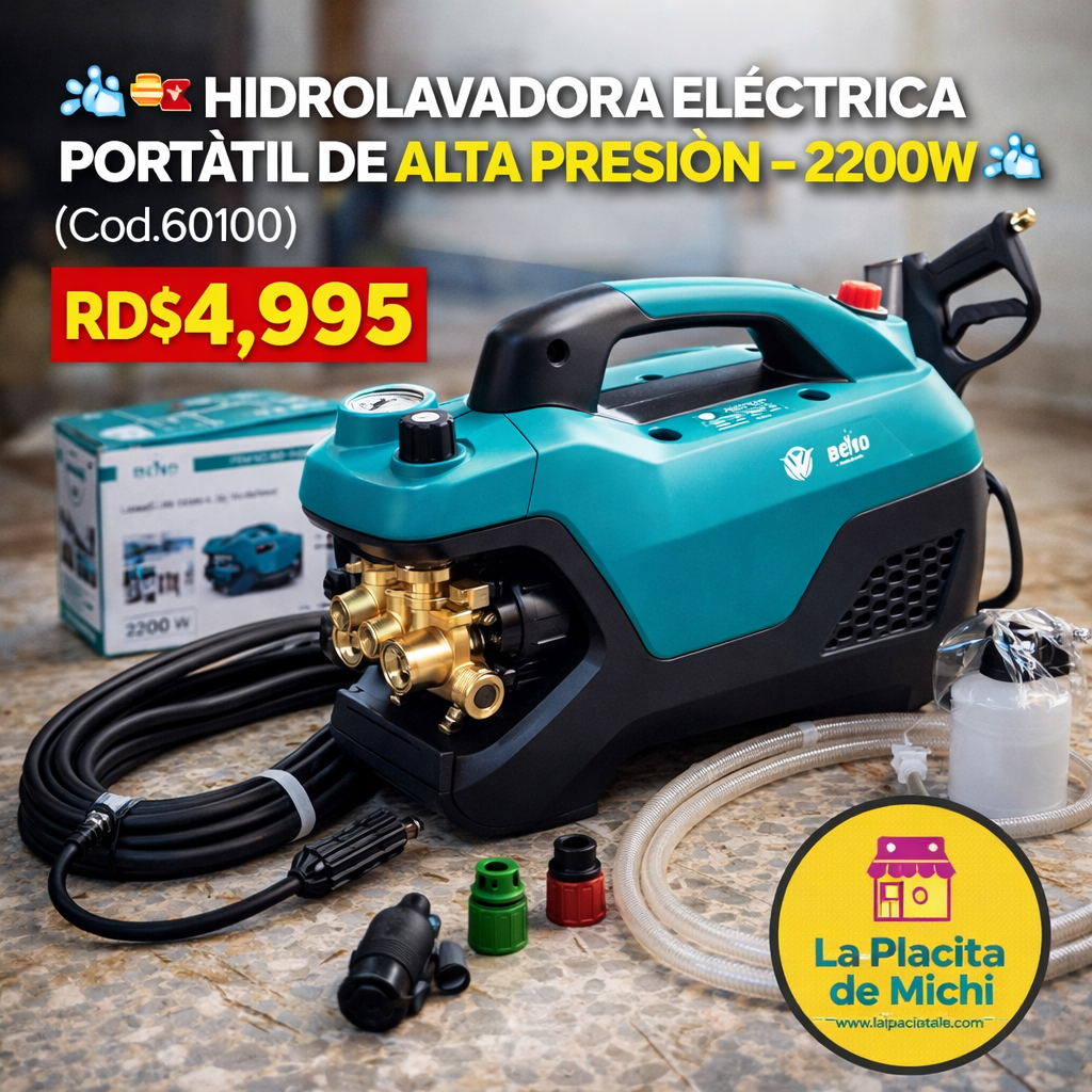 💦🚗 HIDROLAVADORA ELÉCTRICA PORTÁTIL DE ALTA PRESIÓN – 2200W 🚗💦 (Cod.60100)

💰RD$4,995