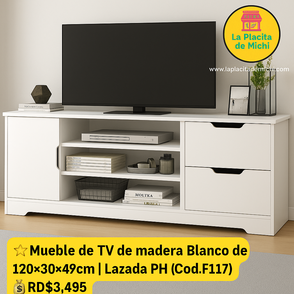 ⭐ Mueble de TV de madera Blanco de 120*30*42cm | Lazada PH (Cod.F117) 
💰RD$3,495
