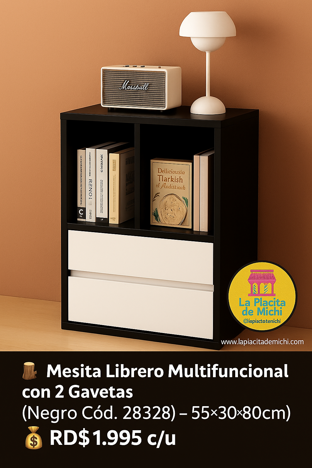 🧺 Gavetero Armario de Almacenamiento con 6 Cajones
(Cod. 80025-2 | Color Negro)

🪵 Mesita Librero Multifuncional con 2 Gavetas.
(Cod. 283283 | 55×30×80cm | Color Negro)

💰RD$8,995