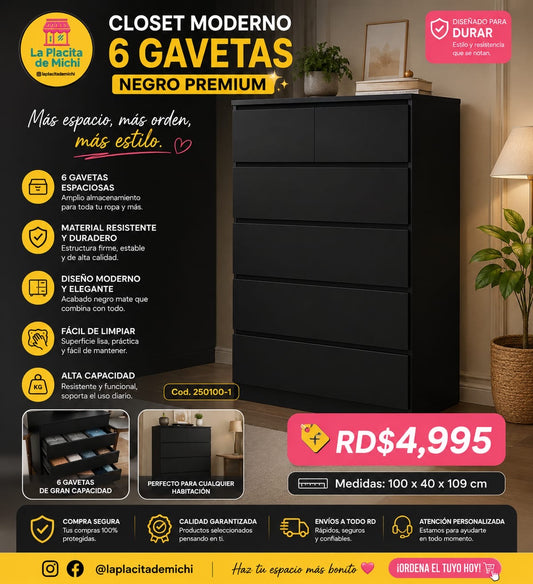Closet Moderno 6 Gavetas – Negro Premium (Alta Capacidad) (Cod.250100-1)
💰RD$4,995