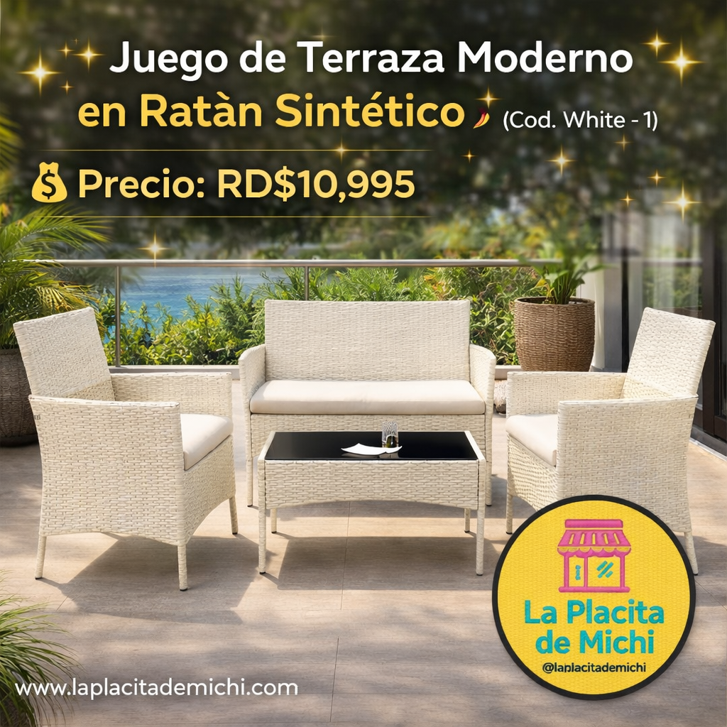 ✨ Juego de Terraza Moderno en Ratán Sintético ✨ (Cod. White -1)

💰 Precio: RD$10,995