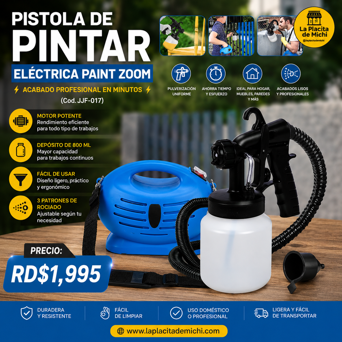 🎨⚡ PISTOLA DE PINTAR ELÉCTRICA PAINT ZOOM – ACABADO PROFESIONAL EN MINUTOS ⚡🎨 (Cod. JJF-017)

💰RD$1,995