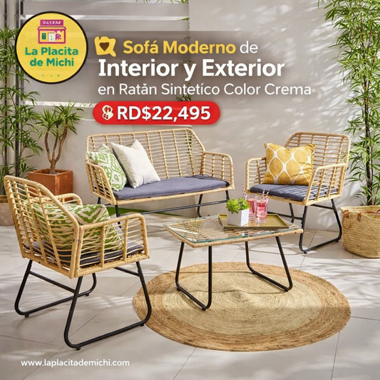 🪑 Sofá Moderno de Interior y Exterior en Ratán Sintético Color Crema 
💰RD$22,495
