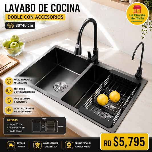 🖤✨ FREGADERO O LAVABO DE COCINA DOBLE CON ACCESORIOS – NEGRO GRAFITO PREMIUM ✨🖤

📌 Cod. SC602

💰 RD$5,795