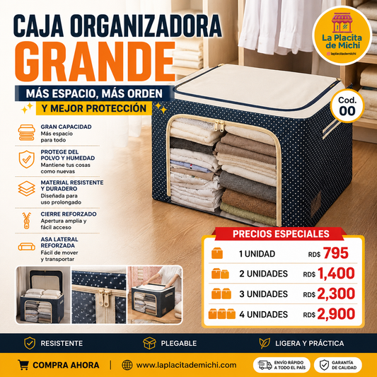 📦✨ CAJA ORGANIZADORA GRANDE – MÁS ESPACIO, MÁS ORDEN Y MEJOR PROTECCIÓN ✨📦

🆔 Cod. 00

💰 Precios Especiales:

📦 1 Unidad: RD$795
📦📦 2 Unidades: RD$1,400
📦📦📦 3 Unidades: RD$2,300
📦📦📦📦 4 Unidades: RD$2,900