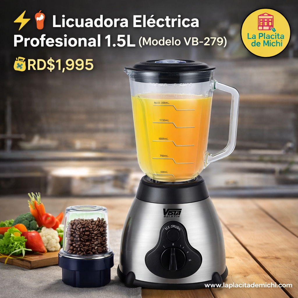 ⚡🥤 Licuadora Eléctrica Profesional 1.5L (Modelo VB-279) 🥤⚡