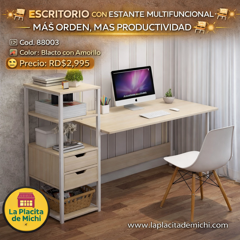 🪑✨ ESCRITORIO CON ESTANTE MULTIFUNCIONAL – MÁS ORDEN, MÁS PRODUCTIVIDAD ✨🪑
🆔 Cod. 88003
🎨 Color: Blanco con Amarillo

💰 Precio: RD$2,995