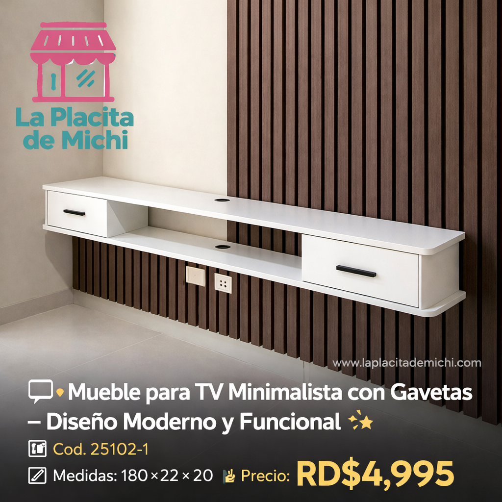 🖥️✨ Mueble para TV Minimalista con Gavetas – Diseño Moderno y Funcional ✨🖥️
(🆔 Cod. 25102-1 Blanco Entero)
📏 Medidas: 180 × 22 × 20 cm

💰 Precio: RD$4,995