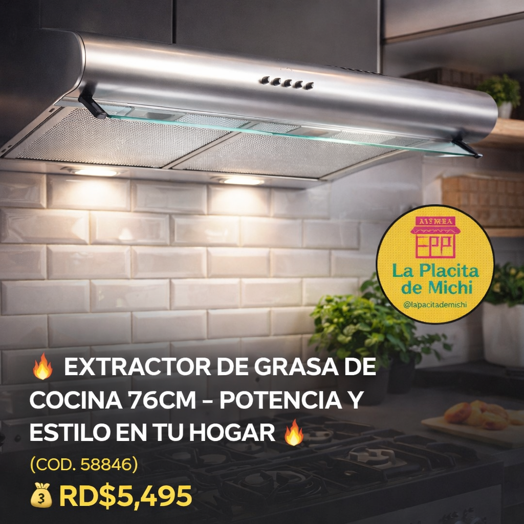 🔥 EXTRACTOR DE GRASA DE COCINA 76CM – POTENCIA Y ESTILO EN TU HOGAR 🔥 (COD. 58846) 

💰 RD$5,495