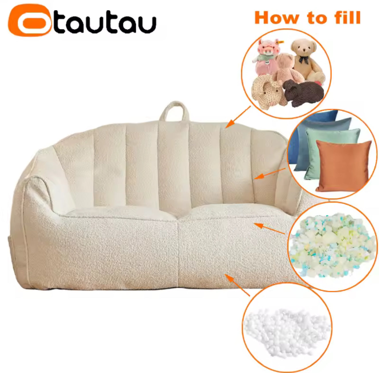 🛋️✨ Sofá Puff 2 Plazas de Algodón y Lino ✨🛋️ (Cod.1-2) (Empacado al Vacío)
 (Blanco)