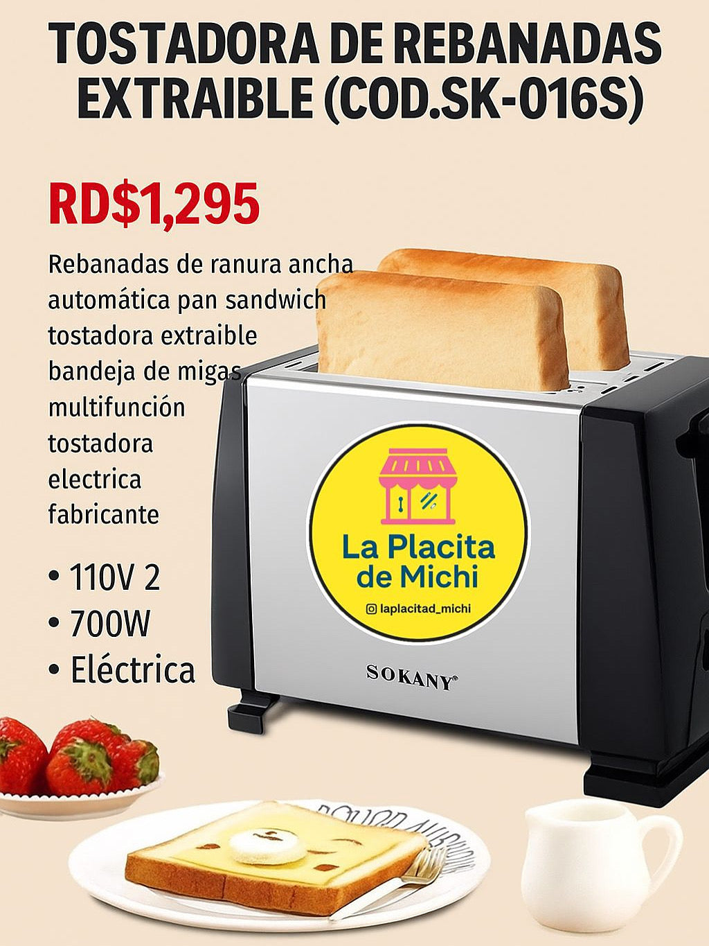 ✨ Tostadora de Rebanadas Extraíble Sokany (Cod.SK-016S) ✨