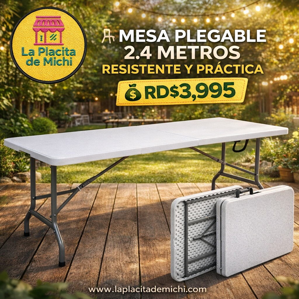 🪑 MESA PLEGABLE 2.4 METROS – RESISTENTE Y PRÁCTICA

💰 RD$3,995
