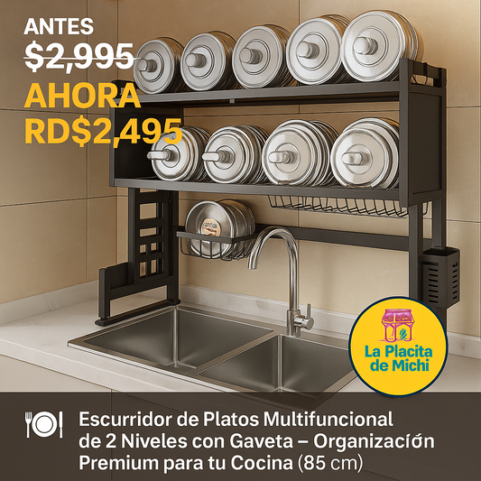 🍽️ Escurridor de Platos Multifuncional de 2 Niveles con Gaveta  – Organización Premium para tu Cocina (85 cm) 

💰RD$2,495