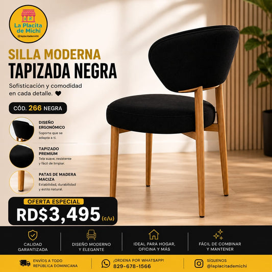 🪑🖤 SILLA MODERNA TAPIZADA NEGRA – SOFISTICACIÓN Y COMODIDAD EN CADA DETALLE 🖤🪑

🆔 Cod. 266 NEGRA

💰 RD$3,495 (c/u)