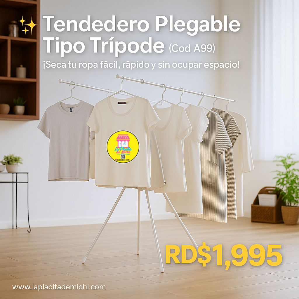 👕✨ Tendedero Plegable Tipo Trípode ✨👗 (Cod.A99)
¡Seca tu ropa fácil, rápido y sin ocupar espacio! 💡