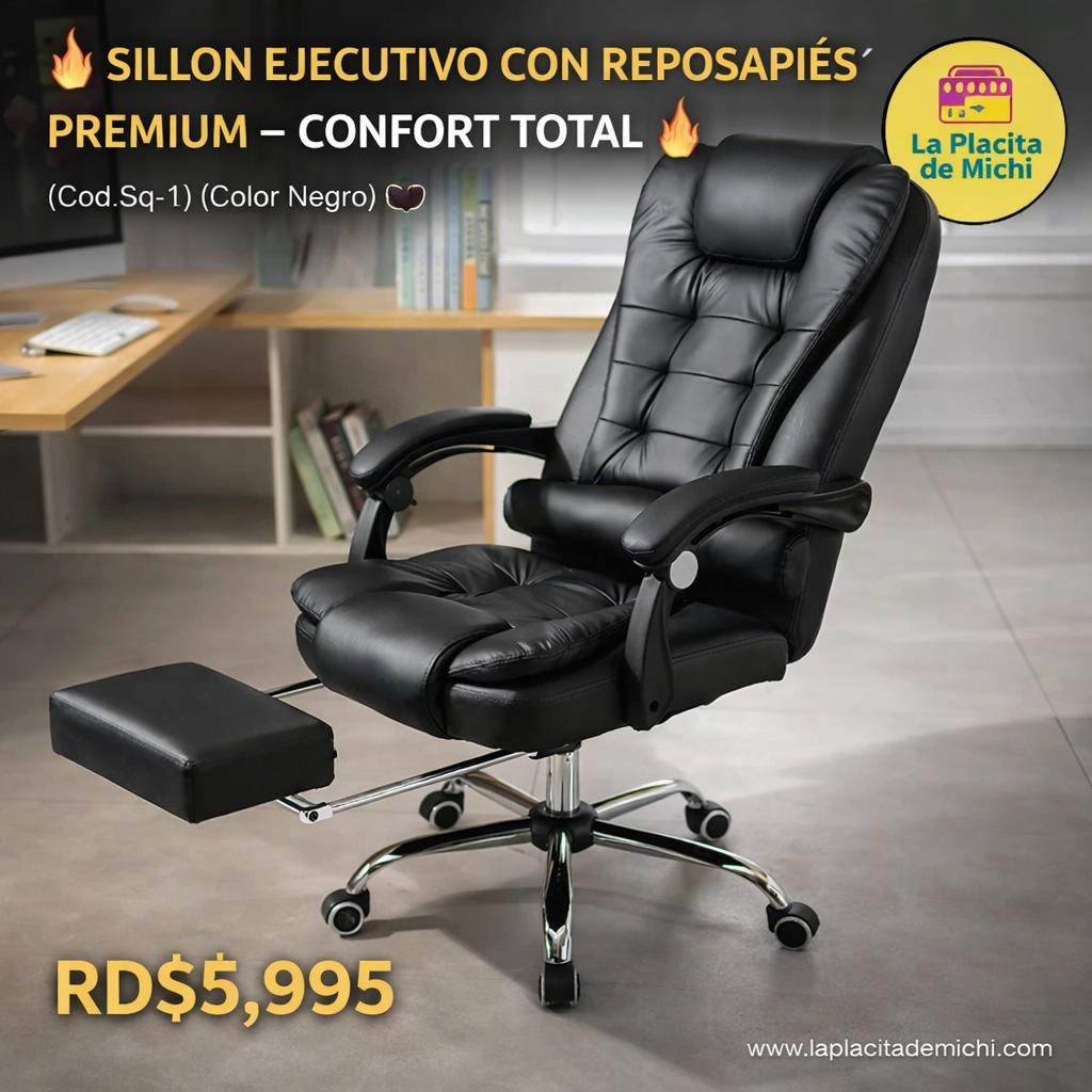 🔥 SILLON EJECUTIVO  CON REPOSAPIÉS / PREMIUM – CONFORT TOTAL 🔥 (Cod.Sq-1) (Color Negro)⚫️

💰RD$5,995
