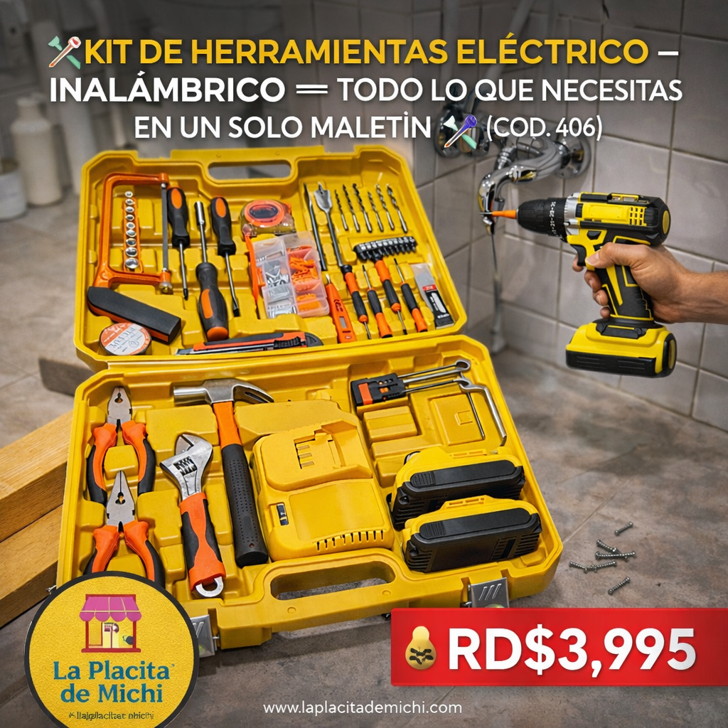 🔧⚡ KIT DE HERRAMIENTAS ELÉCTRICO INALÁMBRICO – TODO LO QUE NECESITAS EN UN SOLO MALETÍN ⚡🔧( COD. 406)

💰RD$3,995