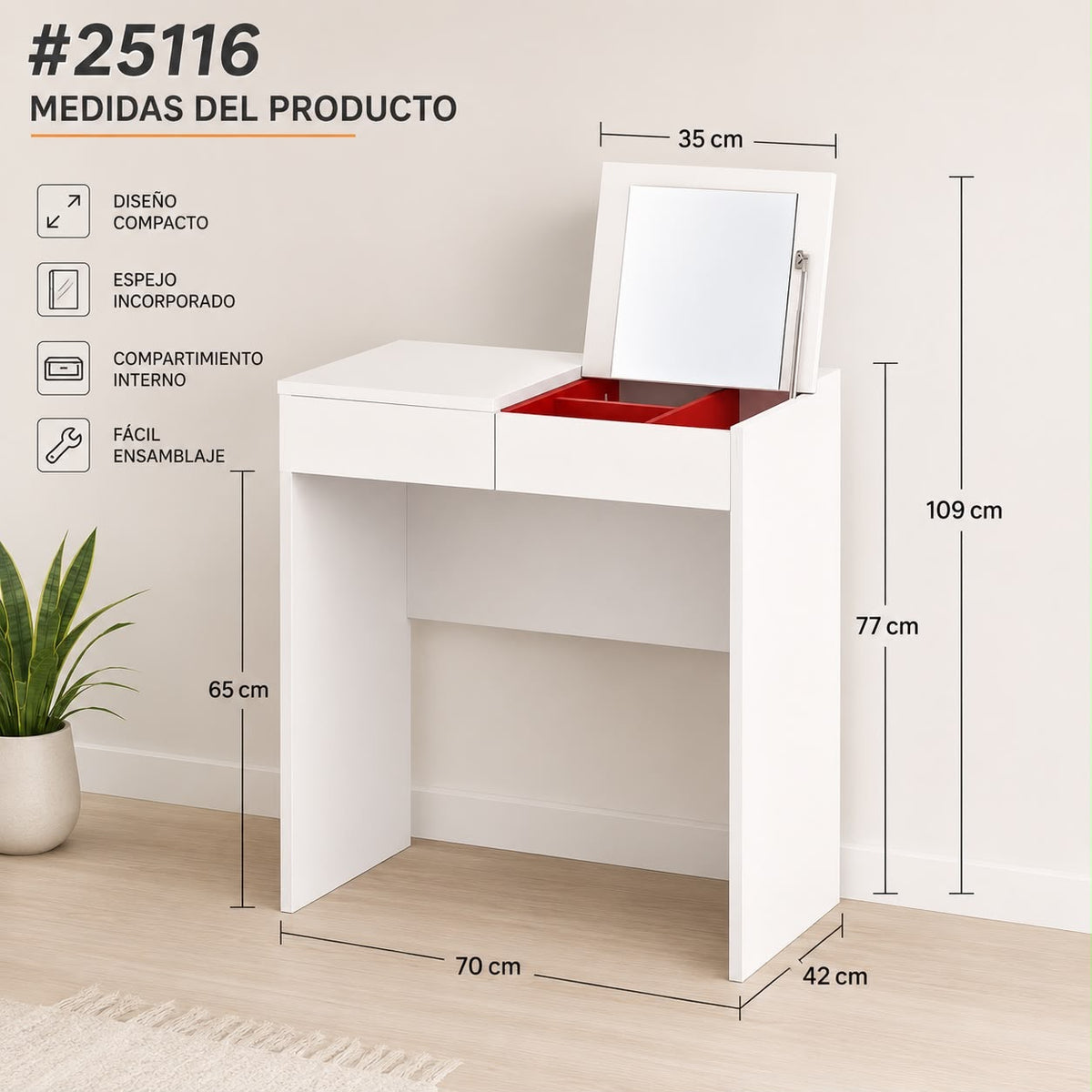 ✨🪞 TOCADOR MODERNO CON ESPEJO Y COMPARTIMIENTO OCULTO 🪞✨(Cod. 25116) 

💰RD$4,495