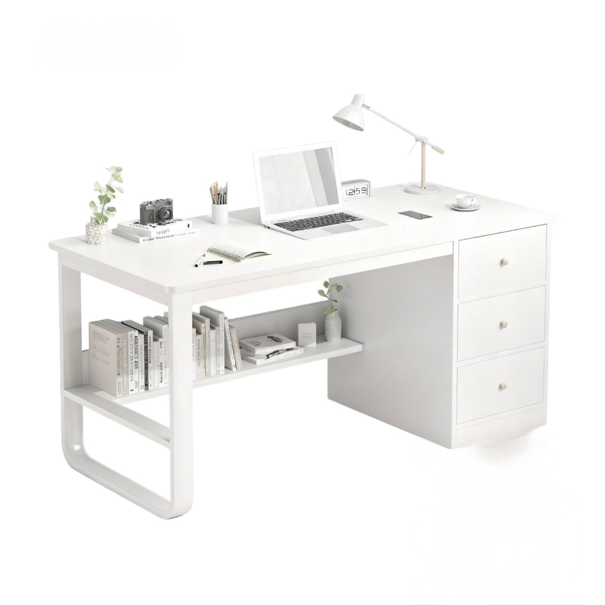🪑💼 Mesa  Blanca de Oficina Moderna con Estantería y 3 Cajones 📌 (Cod. 283269)

💰 RD$3,995