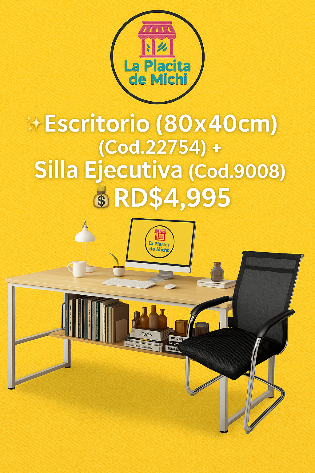 ✨ Combo Oficina Inteligente 
Escritorio (80x40cm) + Silla Ejecutiva ✨
(Cod.22754 + Cod.9008)

💰 Solo RD$4,995
