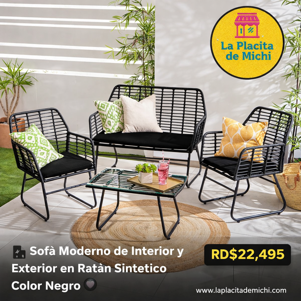 🪑 Sofá Moderno de Interior y Exterior en Ratán Sintético Color Negro ⚫️
💰RD$22,495