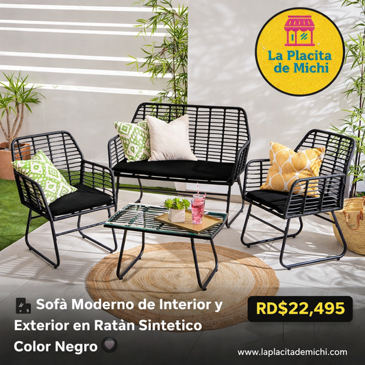 🪑 Sofá Moderno de Interior y Exterior en Ratán Sintético Color Negro ⚫️
💰RD$22,495