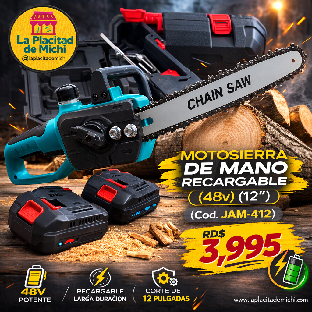 Motosierra de Mano Recargable (48v) (12”)
(Cod.JAM-412)

💰RD$3,995