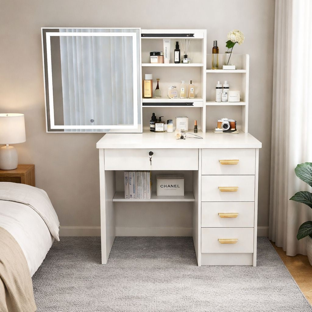 ✨ TOCADOR MODERNO CON ESPEJO Y ORGANIZADOR INTEGRADO ✨
(COD. 25123) BLANCO 

💰RD$5,495