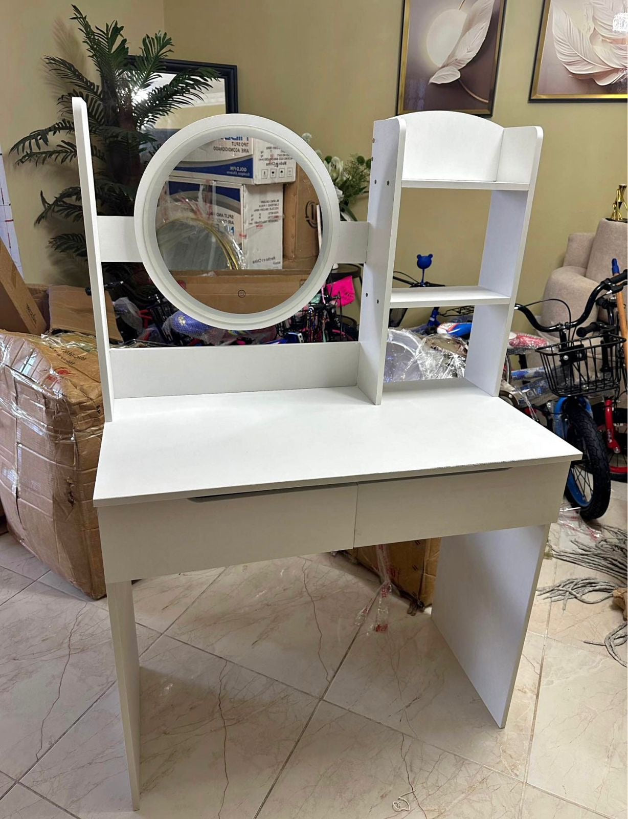 ✨ Tocador Blanco Moderno Minimalista con Espejo Redondo y Estantería ✨(Cod.2509204)

💰RD$4,995