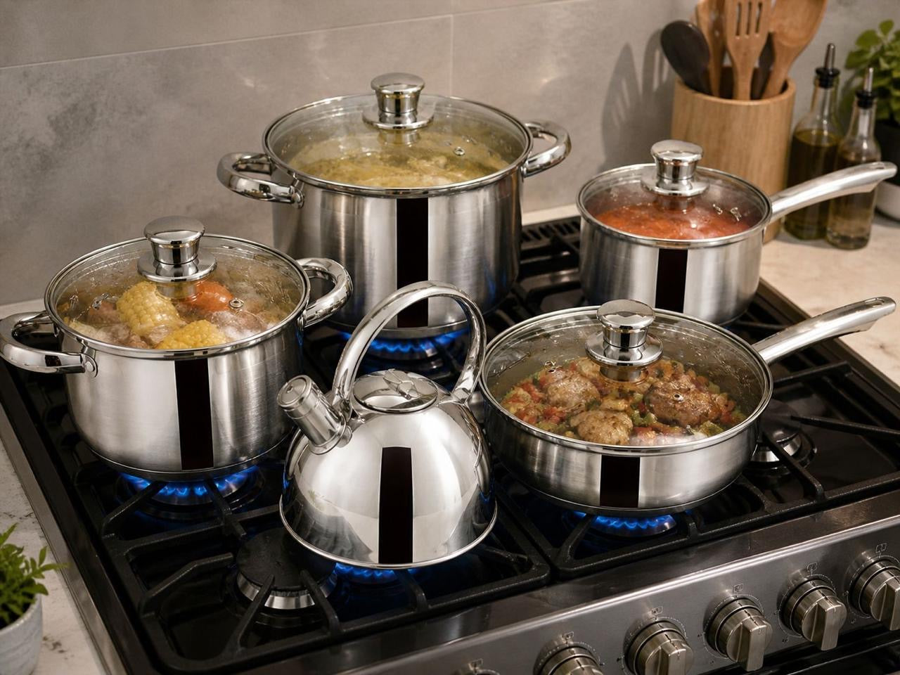🍳✨ JUEGO DE OLLAS DE ACERO INOXIDABLE 8 PIEZAS – COCINA COMO UN PRO ✨🍳 (CJ-141)

💰RD$3,795