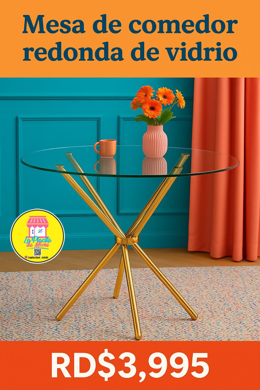 ✨ Mesa Redonda Moderna de Vidrio con Base Dorada ✨
(Cod.081-1)