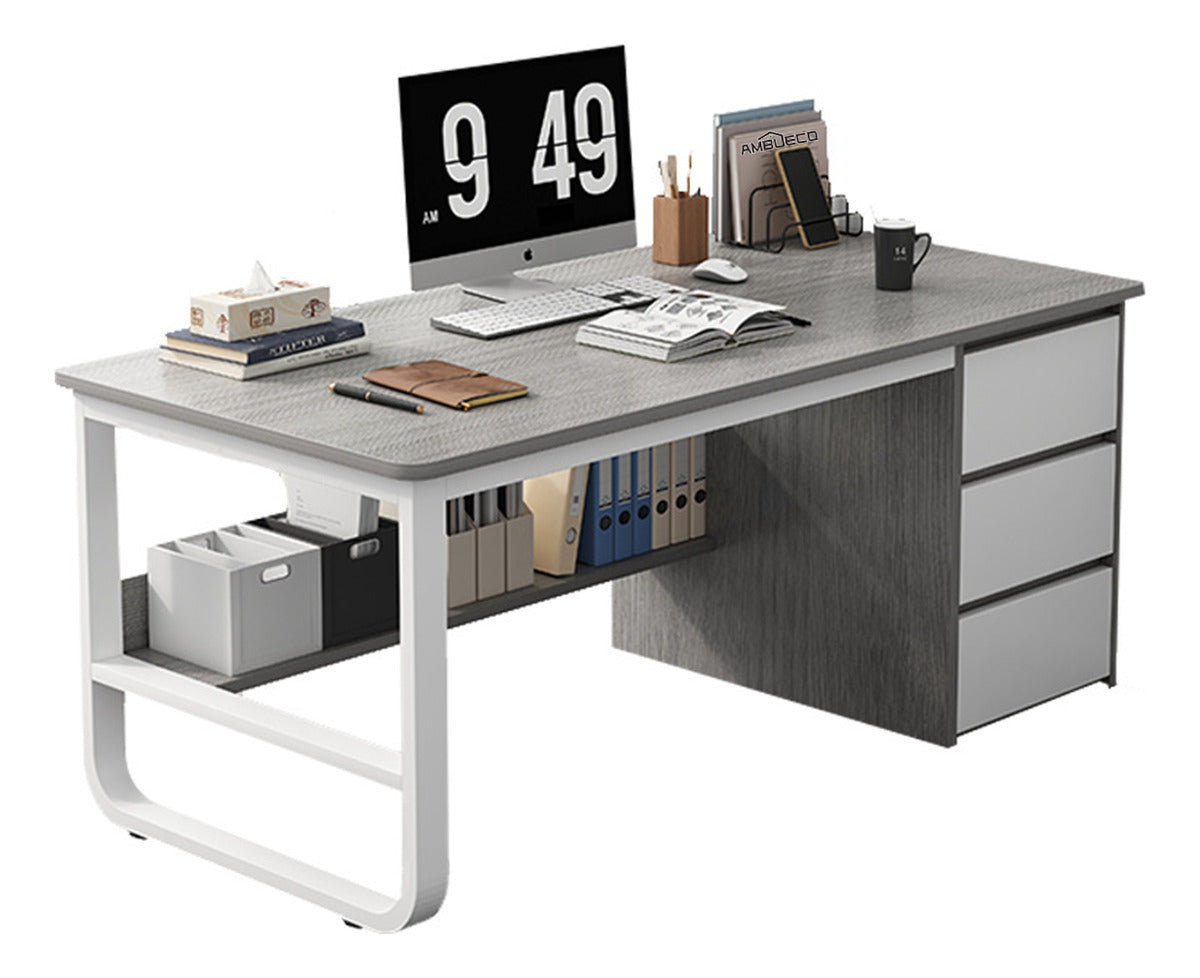 🖥️✨ ESCRITORIO MODERNO CON GAVETAS Y ESTANTERÍA INTEGRADA ✨🖥️ (Cod. 25101-3 Gris) 

💰RD$3,995