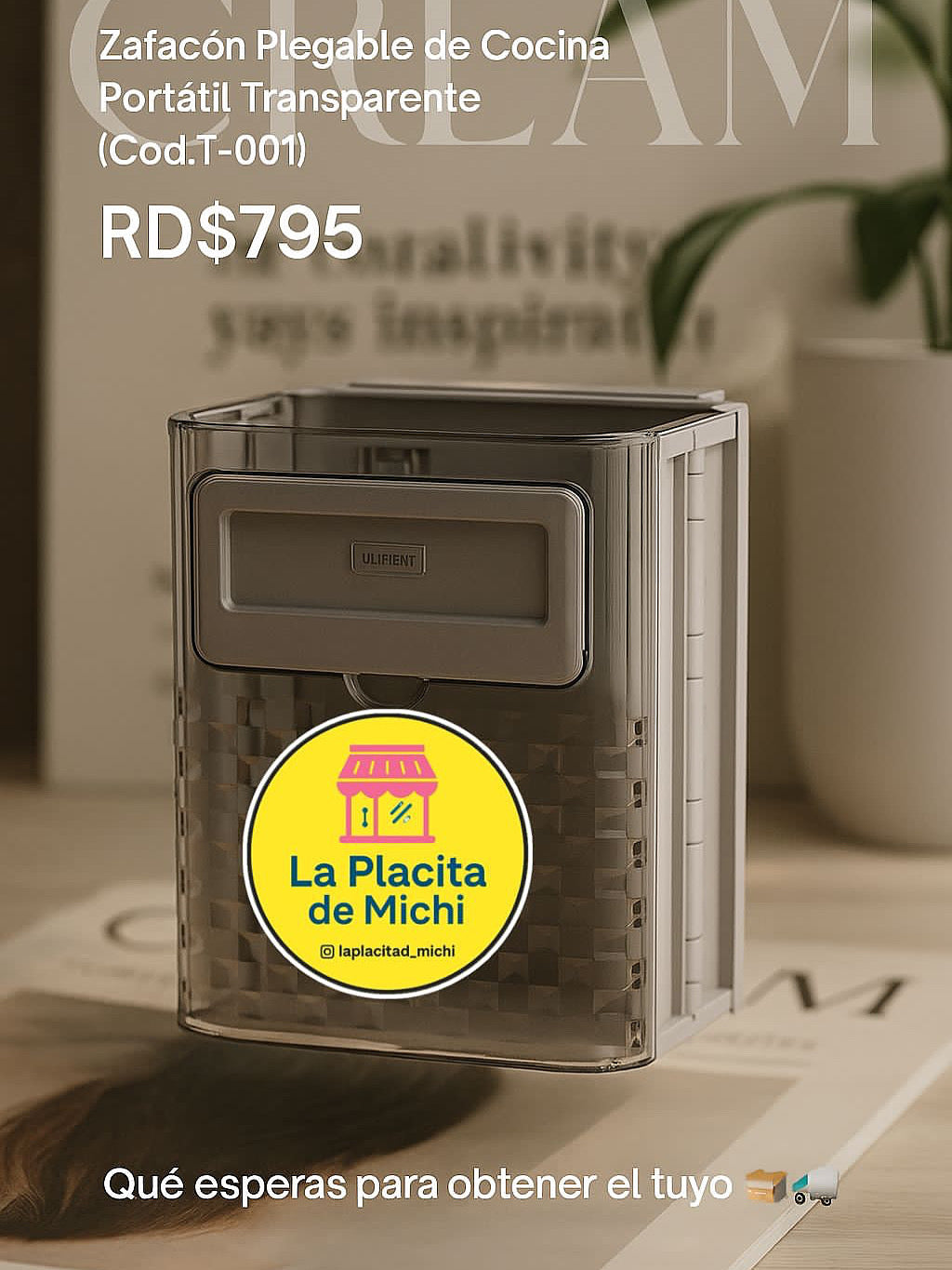 Zafacón Plegable de Cocina Portátil Transparente (Cod.T-001)