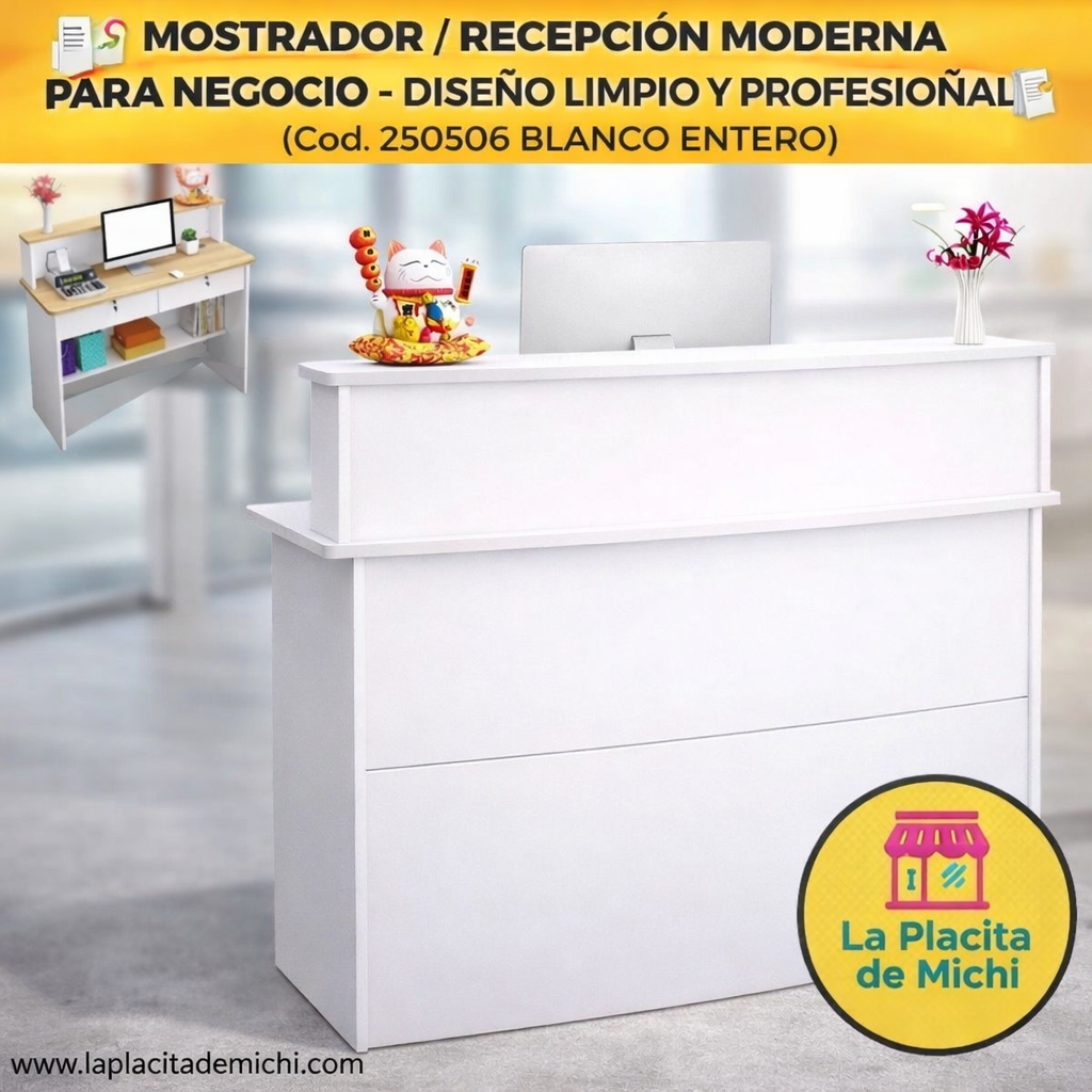 🧾✨ MOSTRADOR CAUNTER / RECEPCIÓN MODERNA PARA NEGOCIO – DISEÑO LIMPIO Y PROFESIONAL ✨🧾 (Cod. 250506 BLANCO ENTERO)

💰 Precio: RD$5,495 

📏 Medidas:
• Largo: 120 cm
• Alto total: 102 cm
• Fondo: 35 cm