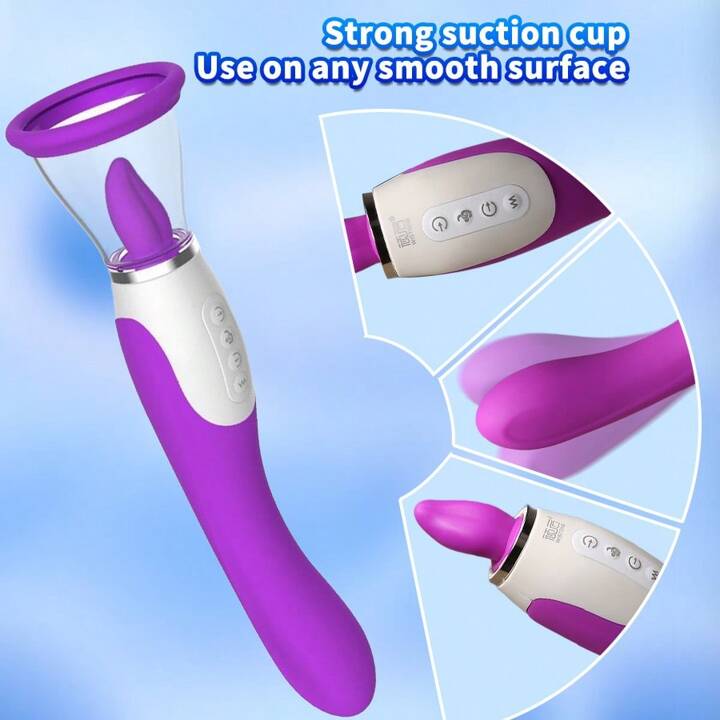 Consolador Vibrador de Lengua,Succionador de Pezon y Succionador de Clitoris