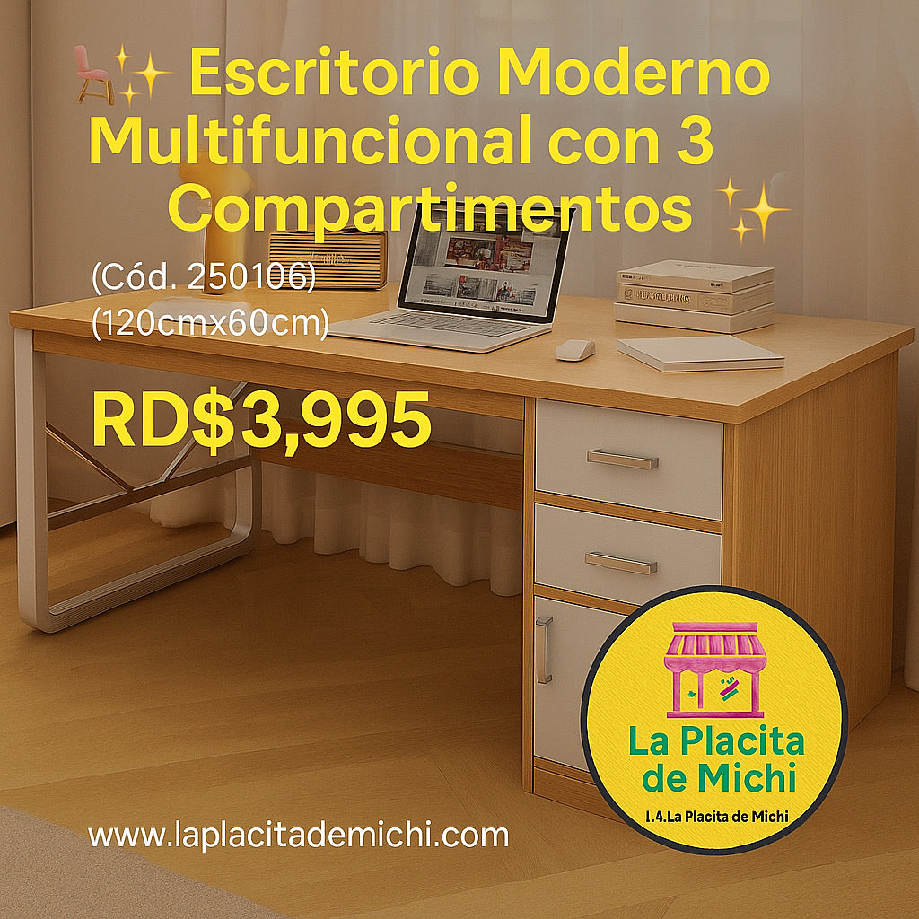 🪑✨ Escritorio Moderno Multifuncional con 3 Compartimentos ✨🪑
(Cód. 250106) (120cmx60cm)

💰RD$3,995