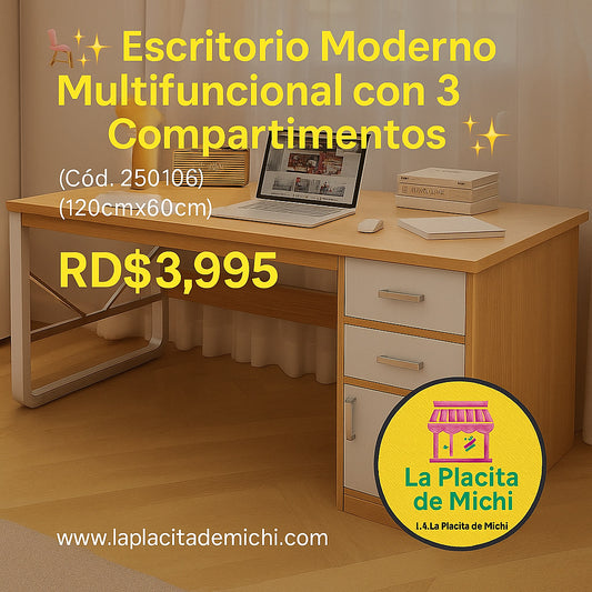 🪑✨ Escritorio Moderno Multifuncional con 3 Compartimentos ✨🪑
(Cód. 250106) (120cmx60cm)

💰RD$3,995
