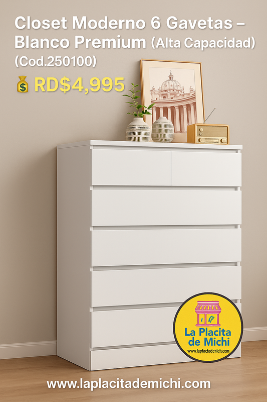 Closet Moderno 6 Gavetas – Blanco Premium (Alta Capacidad) (Cod.250100)
💰RD$4,995