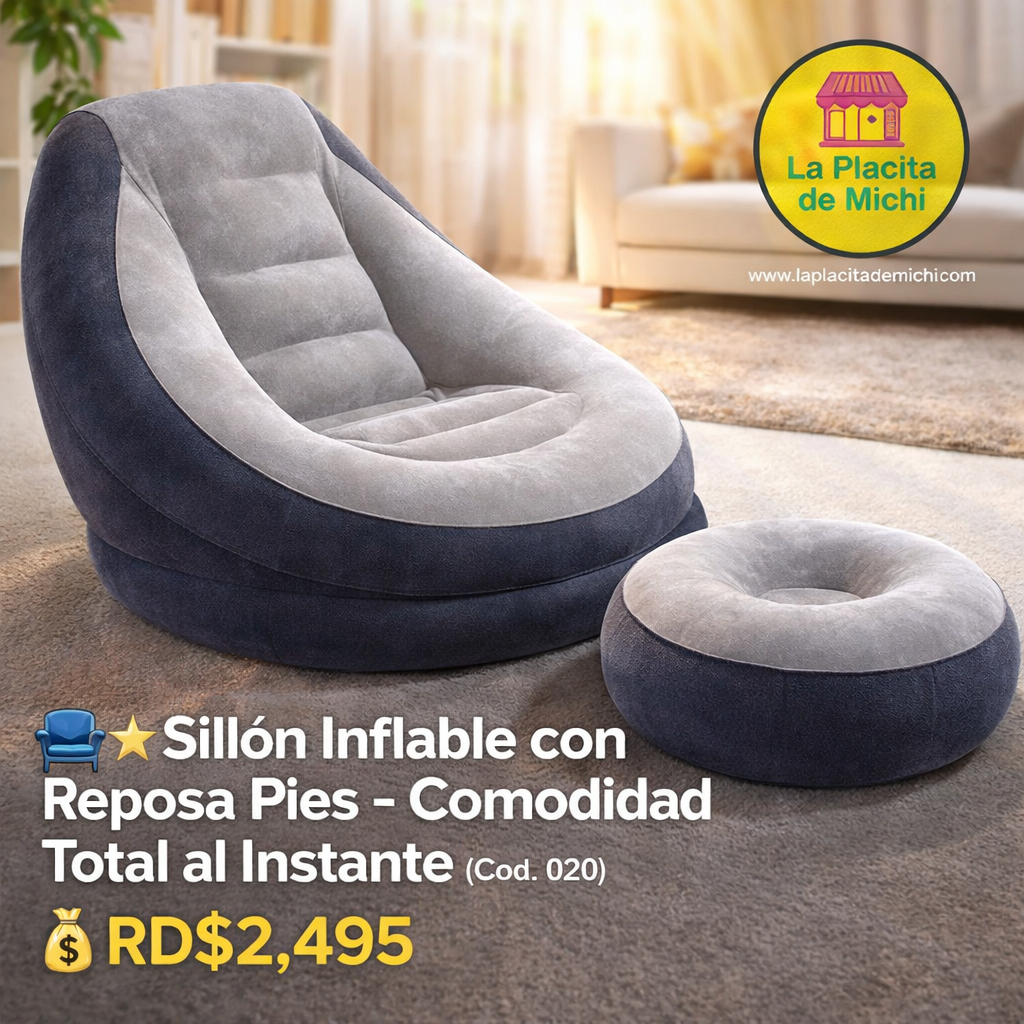 🛋️✨ Sillón Inflable con Reposa Pies – Comodidad Total al Instante (Cod. 020)

💰 RD$2,495